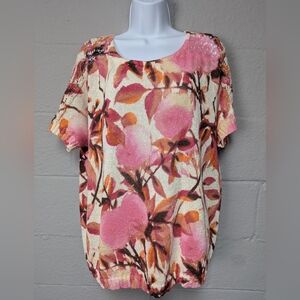 Chicos Cotton Knit Top Size 2 (US L) Pink Floral Pulllover